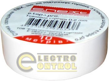 Изолента e.tape.pro.10.white из самозатухающего ПВХ, белая (10м)