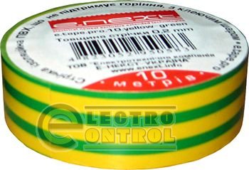 Изолента e.tape.pro.20.yellow-green из самозатухающего ПВХ, желто-зелена (20м)