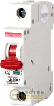 Модульний автоматичний вимикач e.industrial.mcb.100.1.C6, 1 р, 6А, C, 10ка