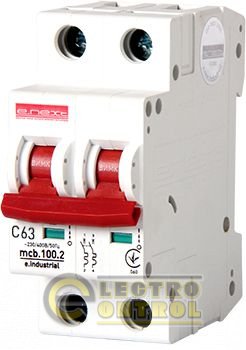Модульний автоматичний вимикач e.industrial.mcb.100.2.C63, 2 р, 63А, C, 10ка