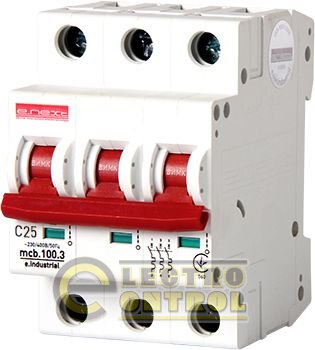 Модульний автоматичний вимикач e.industrial.mcb.100.3.C25, 3 р, 25А, C, 10ка