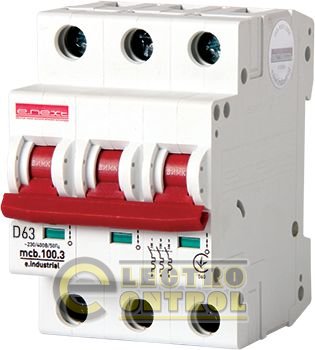 Модульний автоматичний вимикач e.industrial.mcb.100.3.D.63, 3р, 63А, D, 10ка