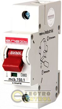 Модульный автоматический выключатель e.industrial.mcb.150.1.D80, 1р, 80А, D, 15кА