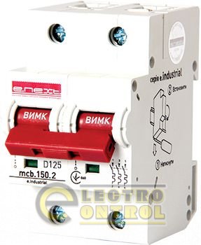 Модульный автоматический выключатель e.industrial.mcb.150.2.D125, 2р, 125А, D, 15кА