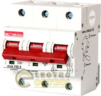 Модульный автоматический выключатель e.industrial.mcb.150.3.D80, 3р, 80А, D, 15кА