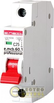 Модульный автоматический выключатель e.mcb.pro.60.1.C 25 new, 1р, 25А, C, 6кА new