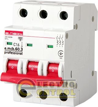 Модульний автоматичний вимикач e.mcb.pro.60.3.C 16 new, 3р, 16А, C, 6ка new