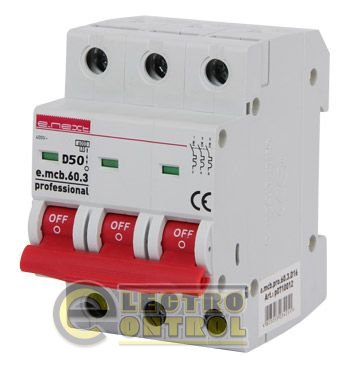 Модульный автоматический выключатель e.mcb.pro.60.3.D 50 new, 3р, 50А, D, 6кА new