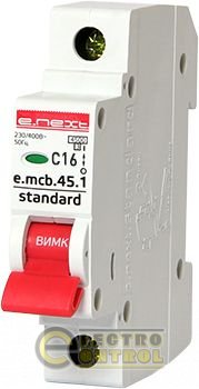 Модульный автоматический выключатель e.mcb.stand.45.1.C16, 1р, 16А, C, 4,5 кА