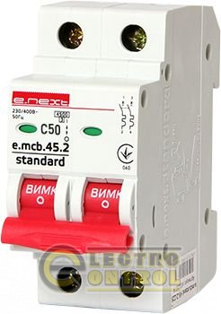 Модульный автоматический выключатель e.mcb.stand.45.2.C50, 2р, 50А, C, 4,5 кА
