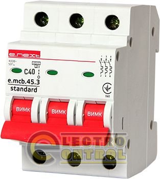 Модульный автоматический выключатель e.mcb.stand.45.3.C40, 3р, 40А, C, 4,5 кА