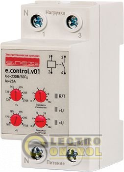 Реле контроля напряжения однофазное e.control.v01, 25А