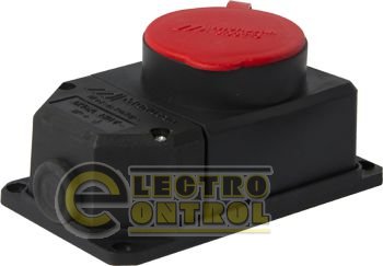 Силова розетка стаціонарна із захисною кришкою каучукова e.socket.rubber.062.16, 4п., 16А