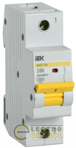 Автоматический выключатель UEK (IEK) ВА47-150  1p 80А D 15 кА AC