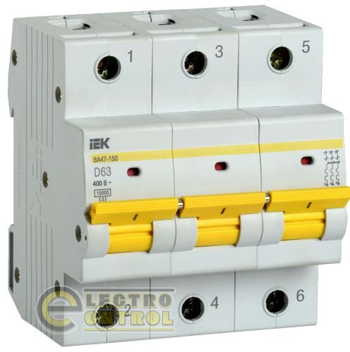 Автоматический выключатель UEK (IEK) ВА47-150  3p 63А D 15 кА AC