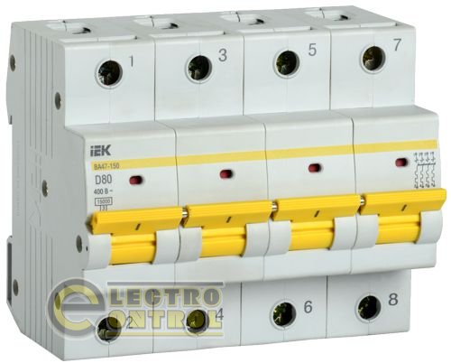 Автоматический выключатель UEK (IEK) ВА47-150  4p 80А D 15 кА AC
