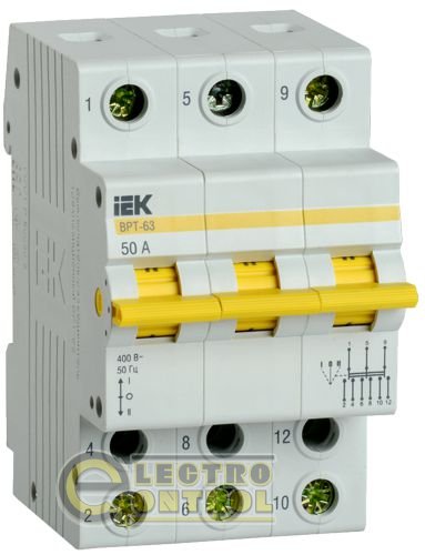 Вимикач-Роз'єднувач трипозиційний ДРТ-63 3P 50А IEK