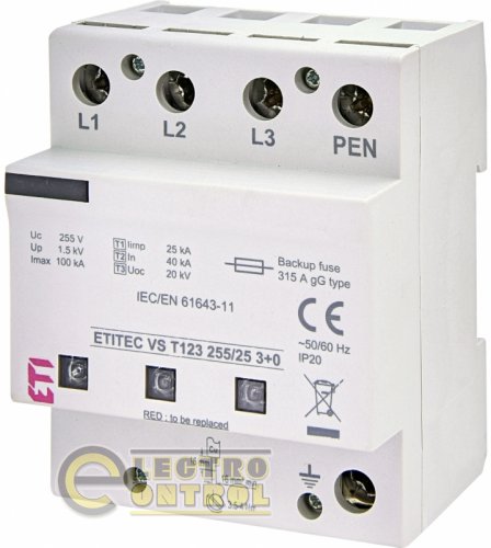 Обмежник перенапруги ETITEC VS T123 255/25 (3+0) 2442937