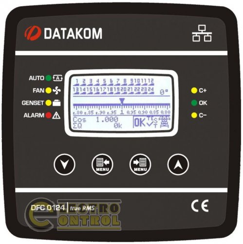 DATAKOM DFC-0124 Контроллер компенсации реактивной мощностиr, 128x64 ч/б дисплей,144x144mm, 24 шага + RS485 + SVC