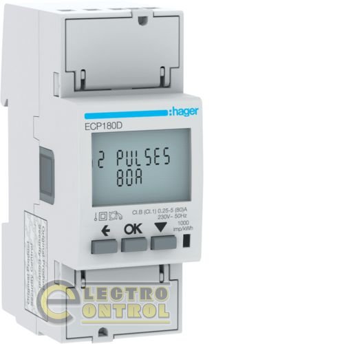 Счетчик электроэнергий однофазный HAGER ECP180D 80А, 2М, S0 MID
