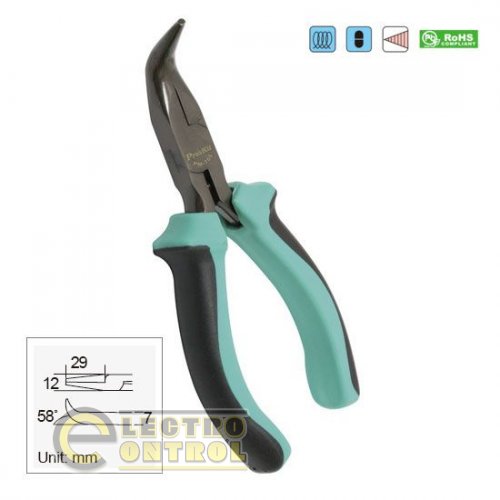 Длинногубцы прецизионные изогнутые ProsKit PM-755