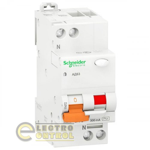 Диференціальний автоматичний вимикач АД63, 2P, 16A, 4,5ка, C, AC, 30 mA