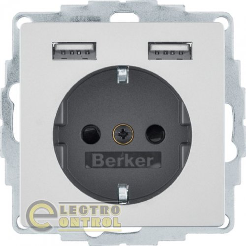 Розетка із з/к 16А/250В + 2хUSB/2.4A, алюміній Q.х