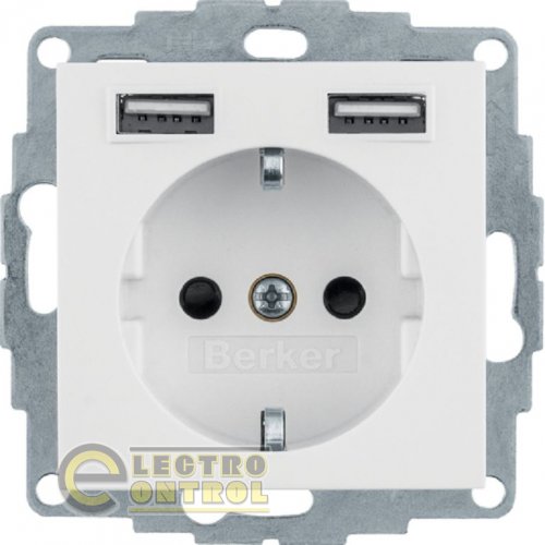 Розетка із з/к 16А/250В + 2хUSB/2.4A, стать.білизна Q.х