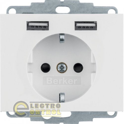 Розетка с з/к 16А/250В + 2хUSB/2.4A, пол.белизна K.1