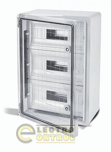 Шафа Ударостійкий модульний ABS 350x500x190, 3х12 модулів, із прозорими дверцятами, IP65