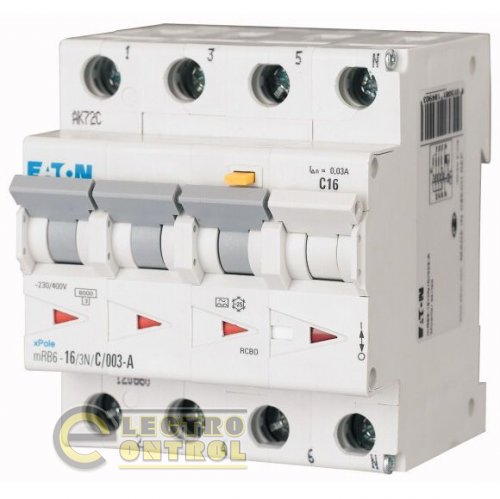 Дифференциальный автоматический выключатель 16/0,03А, хар-ка С, 3+N, откл. способность 6 кА (mRB6-16/3N/C/003-A)