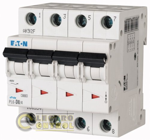 Автоматический выключатель Eaton PL6 D 8А 4p 166554 Автоматический выключатель Eaton PL6 D 8А 4p 166554