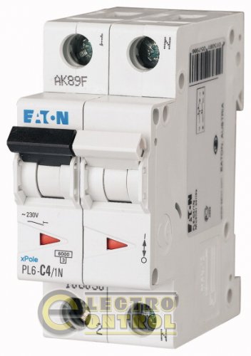 Автоматичний вимикач Eaton PL6 D 4А 1p+N 164948