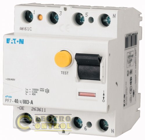 Автоматический выключатель дифференциального тока (RCCB), 100A, 4 полюса, 300 мА, тип AC (PF7-100 / 4/03)