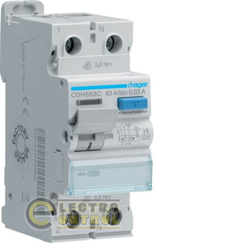 CDH563C Hager ПЗВ (Дифреле) 63А 2P 30mA Тип A-Hi