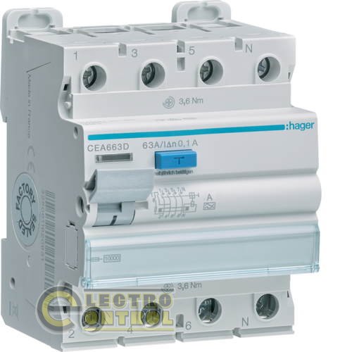 CEA663D Hager ПЗВ (Дифреле) 63А 4P 100mA Тип А