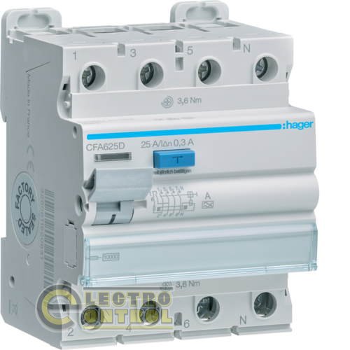 CFA625D Hager ПЗВ (Дифреле) 25А 4P 300mA Тип А