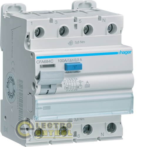 CFA684C Hager ПЗВ (Дифреле) 100А 4P 300mA Тип А