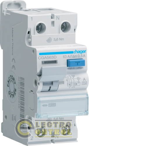 CGA563D Hager УЗО (Дифреле) 63А 2P 500mA Тип А