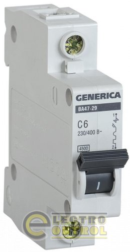 Автоматичний вимикач ВА47-29 1P 6A 4,5ка х-ка C GENERICA