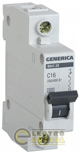 Автоматический выключатель ВА47-29 1P 16A 4,5кА х-ка C GENERICA
