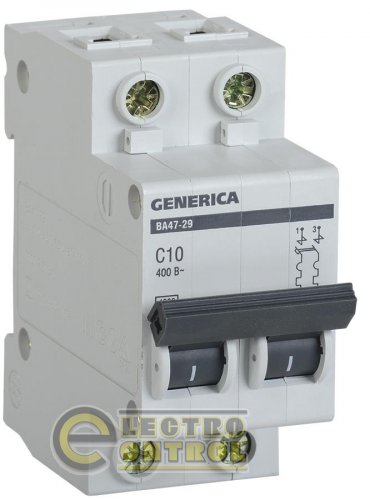 Автоматичний вимикач ВА47-29 2P 10A 4,5ка х-ка C GENERICA