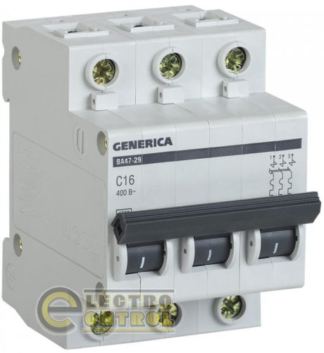 Автоматичний вимикач ВА47-29 3P 16A 4,5ка х-ка C GENERICA