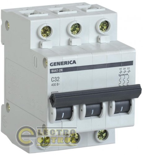 Автоматический выключатель ВА47-29 3P 32A 4,5кА х-ка C GENERICA