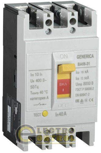 Автоматичний вимикач ВА66-31 3Р 40А 18ка GENERICA