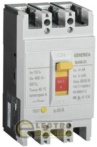 Автоматический выключатель ВА66-31 3Р 80А 18кА GENERICA