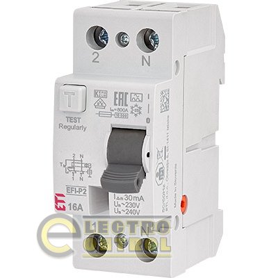 Реле дифференциальное (УЗО) ETI 2061250 EFI6-P2 AC 16/0.03 6kA