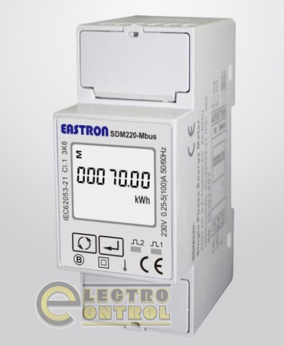 Счетчик электроэнергий однофазный SDM220-Mbus 1x230В AC, с RS485, Вх.100A, Bi-directional, (кл.1)
