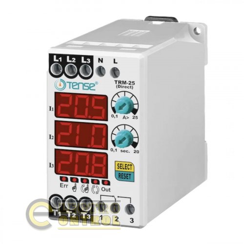 Реле тока контроля ограничения тока нагрузки 3-х фазное с таймером диапазон 0,1-25A