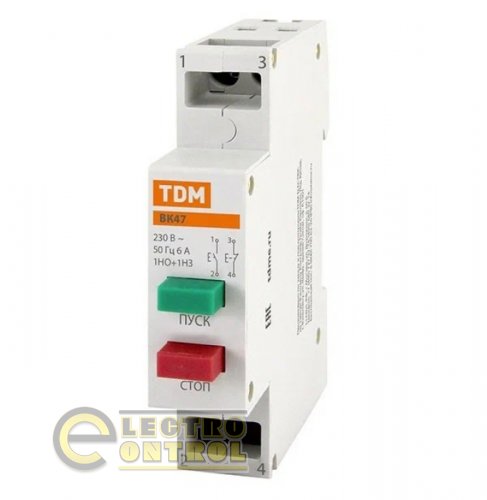 Выключатель кнопочный пуск-стоп (без фиксации) ВК-47 1НО;1НЗ TDM Выключатель кнопочный пуск-стоп (без фиксации) ВК-47 1НО;1НЗ TDM